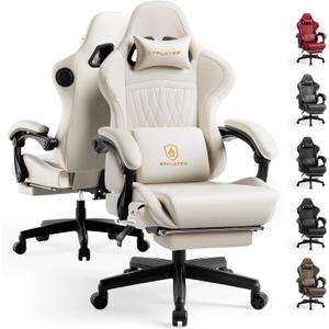 GTPLAYER ACE-PRO Music Gaming Chairs Built-in Speakers, App Support & Bluetooth Control, Computer Game Chairs with Footrest for Adults, Ergonomic Reclining Silla, Linkage Armrest, Ivory