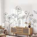 Large Black Boho Flower Wall Decals, 3 Sheets Simple Sketch Floral Wall Stickers Peony Wildflower Peel Stick Wall Art Decor Bedroom Home Room Office Garden Hall Adult Gifts for Mom(11.8x35.4 in/Sheet)