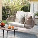 YITAHOME Hanging Porch Swing Chair Sits 2 People, Patio Swing Lounge Chair, 1 Seating & 2 Back Cushions with Removable Covers, Weight Capacity 530lbs, for Garden, Balcony, Living Room, Backyard, Beige
