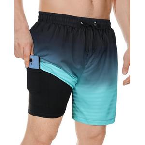 Men's Swim Trunks Board Shorts Quick Dry Mens Swimming Trunks with Compression Liner, XL