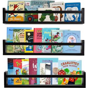 AZSKY Classic Nursery Book Shelves Black Wooden Floating Shelves Wall Bookshelf for Bathroom Decor Kitchen Spice Rack Organizer Kids Room 24 Inch Set of 3, Black