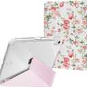 Slim Case for iPad 11th Generation A16 (2025), iPad 10th Generation (2022) Case Pink Girly, Origami Trifold Multi-Angles Stand, Protective Clear Cover with Pencil Holder, Rose