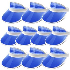 Ultrafun Unisex Candy Color Sun Visors Hats Plastic Clear UV Protection Cap for Sports Outdoor Activities (One Size, Blue-10pcs)
