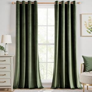 ANRODUO Olive Green Velvet Curtains 102 Inches Long Blackout Thermal Insulated Soundproof Curtain Privacy Room Darkening Curtains Grommet Window Drapes for Bedroom Living Room, Set of 2, 52"W x 102"L 