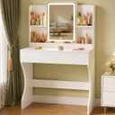 White Small Vanity Desk with Mirror and 3 Adjustable Light Modes, 31.5" D x 15.7" W x 50.8" H