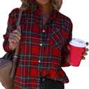 Lacozy Womens Buffalo Plaid Flannel Shirt Long Sleeve Collar Button Down Blouses Tops (Medium, Red Green Plaid)