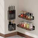 Walnut Magnetic Spice organizer for Refrigerator Wall Mount Spice Rack Magnetic Fridge Shelf Spice Jar Seasoning Organizer (Walnut 2 Pack)
