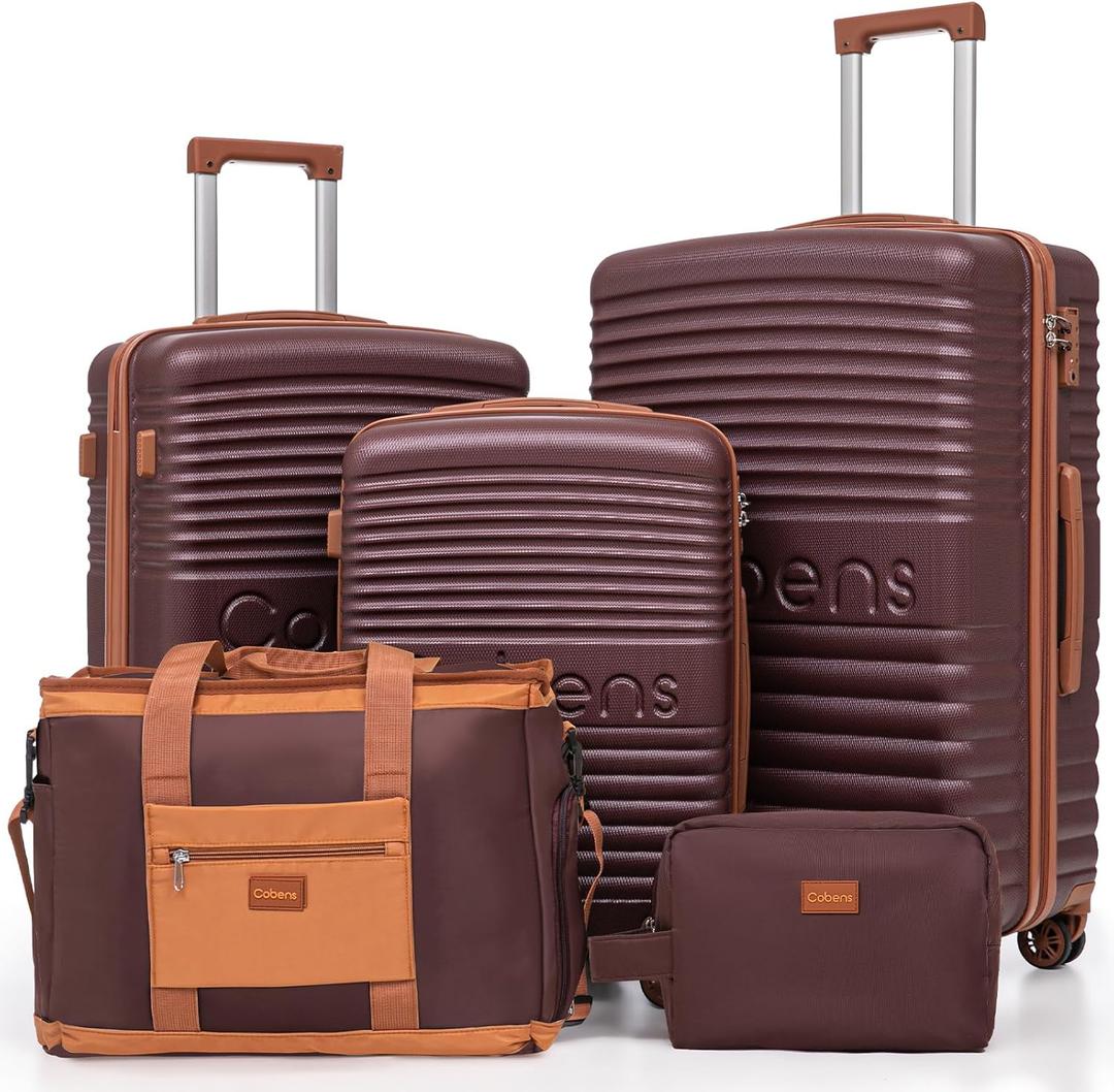 5 Piece Luggage Sets with Spinner Wheels and Tsa Lock, Hardshell ABS Suitcase Set, Lightweight Hardside Waterproof Travel Suitcases for Men Women, 20", 24", 28" Burgundy
