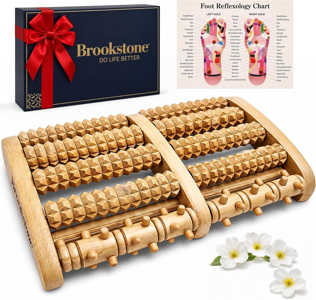 Brookstone Foot Massager for Neuropathy & Plantar Fasciitis Relief - Wooden Foot Roller Massager, Neuropathy Pain Relief for Feet - Mom Gifts for Women Portable for Home or Travel