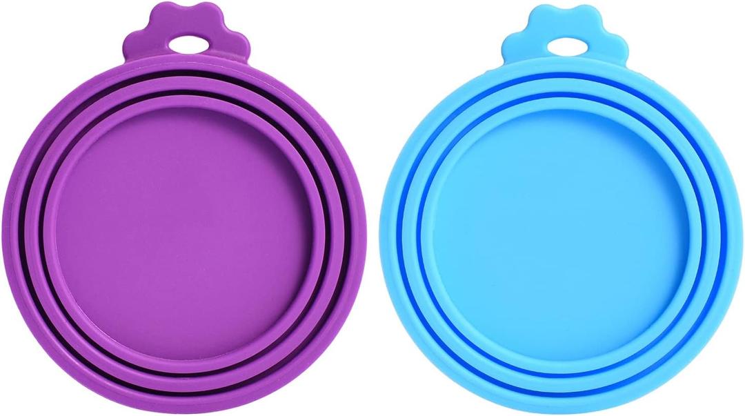 Comtim Pet Food Can Cover Silicone Can Lids for Dog and Cat Food(Universal Size,One fit 3 Standard Size Food Cans) (Blue/Purple)