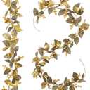 RECUTMS Gold Berry Christmas Garlands 6.6FT-2Pack Artificial Berries Holly Leaves Vines Hanging Christmas Rattan for Indoor Outdoor Xmas Tree Party Home Garden Door Window Mantle New Year Decor