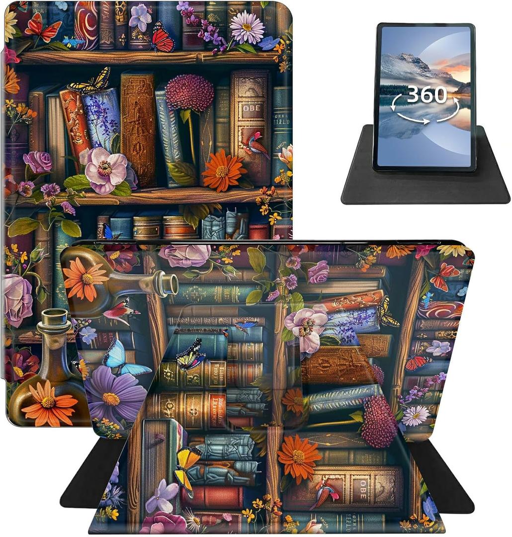 for 6" Kindle Paperwhite 10th Generation 2018 Release 360 Degree Rotating Case, PU Leather Stand Smart Flat Case with Auto Wake/Sleep for Kindle Paperwhite 2018 6 Inch PQ94WIF, Flower Book