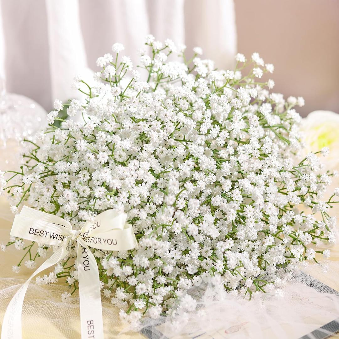 Der Rose 24Pcs Babys Breath Artificial Flowers White Fake Babies Breath Gypsophila Flowers Bulk Real Touch Faux Baby's Breath Flowers DIY for Wedding Floral Arrangements Home Party Decoration