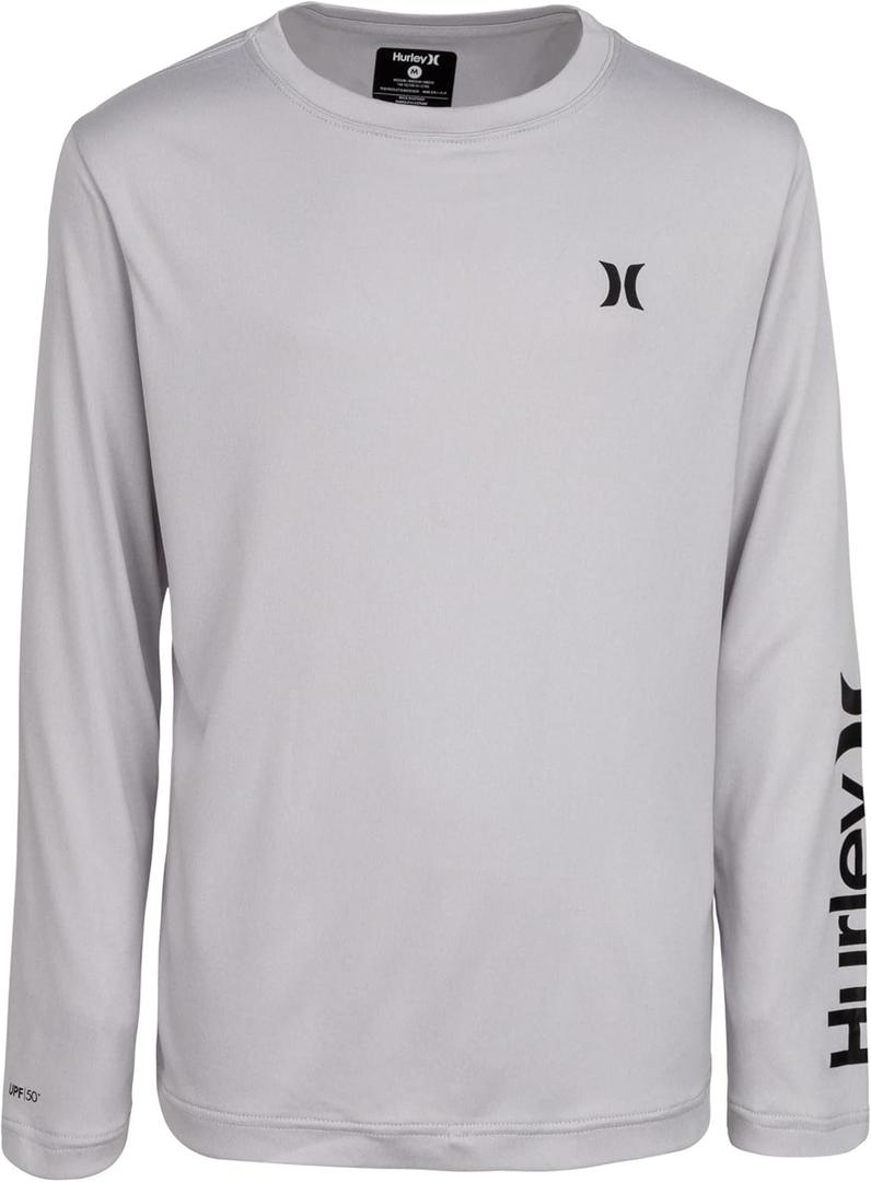 Hurley Boys' Long Sleeve UPF 50+ Rash Guard Swim Shirt (6, Grey Heather)