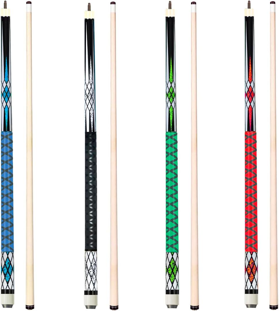 Pool Sticks Set of 4 and Pool Sticks Set of 2 with 13mm Cue Tip 58" Pool Cue with Rubber Anti-Skid Sleeve