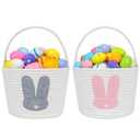 CubesLand Easter Bunny Basket Set for Kids, Babies, 2-Piece Easter Egg Hunt Baskets for Girls, Boys, Soft & Durable Cotton Rope Empty Gift Basket, Festive Decor & Gift Ideas, Large