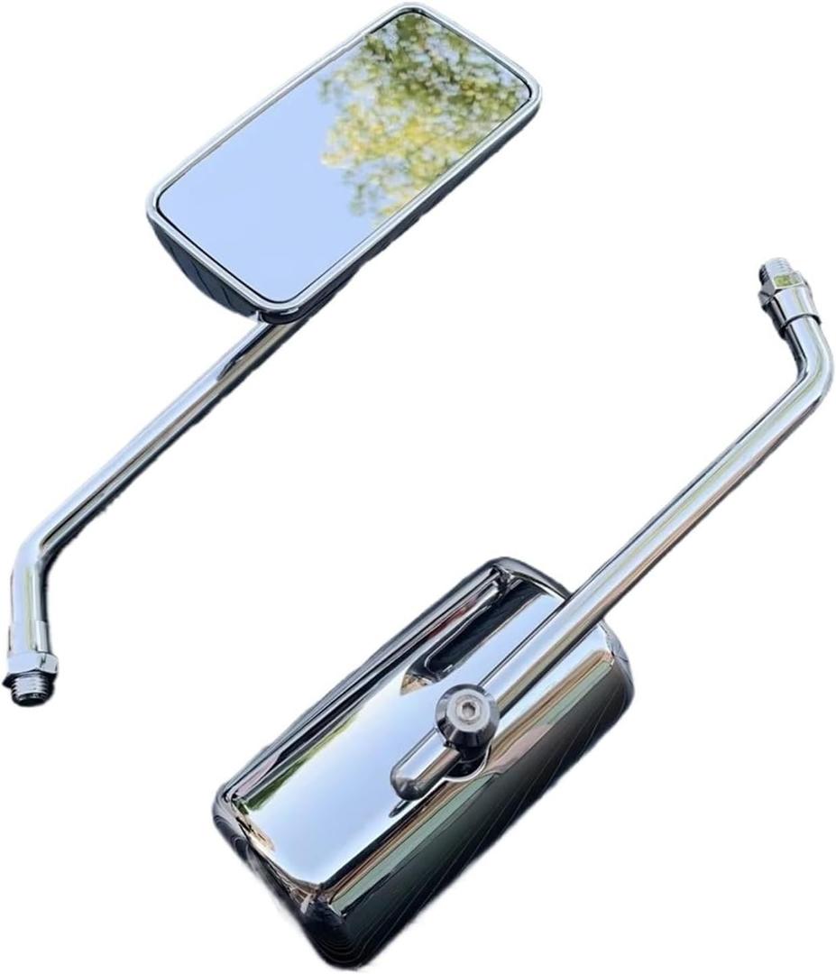 Motorbike Side Mirrors 10mm Universal Motorcycle Retro Rectangle Metal Motorcycle Rearview Side Mirrors Chrome Accessories Motorcycle Mirrors(Chrome)