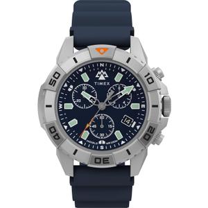 Timex Men's Expedition Ridge Chronograph 42mm Watch - Blue Strap Blue Dial IP Steel Case