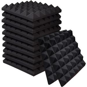 Ikaufen 48 Pack Pyramid Designed Acoustic Foam Panels, 12 x 12 x 2 Inches Sound Proof Foam Panels, High Density and Fire Resistant Acoustic Panels, Sound Panels, Studio Foam for Wall and Ceiling