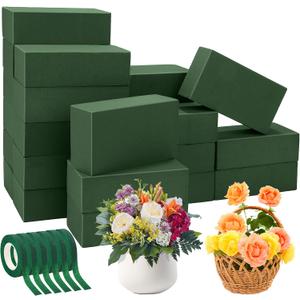 Aneco 24 Pieces Floral Foam Blocks with 6 Rolls Floral Tape 5.5''L x 3.1''W x 1.8''H Green Square Flower Foams Flower Arrangements Supplies for Dry & Wet Flower Wedding Home Decor and DIY Crafts