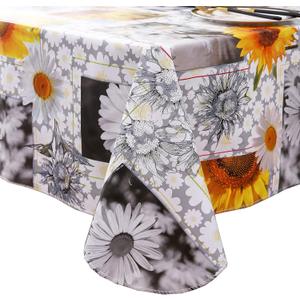 Heavy Duty Vinyl Tablecloth with Flannel Backing Waterproof Oil-Proof Plastic Table Cloth Stain-Resistant Wipeable Rectangle or Square Table Cover for Indoor and Outdoor (Sunflower, 60X84 Inch)