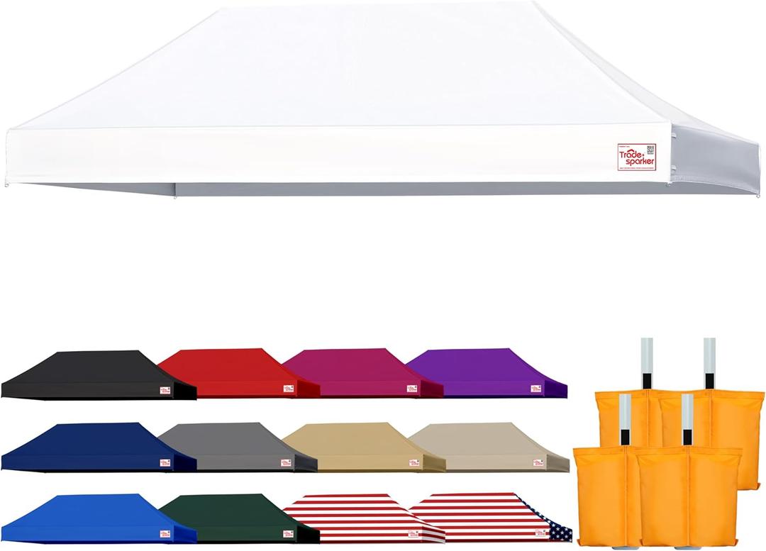 Tradesparker 10x20 Commercial Pop Up Canopy Replacement Top-Windproof D-Rings+Banner Grommets+Loop Pile Wall System, Ez Canopy Cover ONLY-Frame/ Side Walls NOT Included(White)