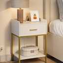 Nightstand with Charging Station,3-Tier Bedside Table for Small Space,Modern Night Stand with Storage Drawer and Shelf,Small Side Table for Bedroom,Living Room,White