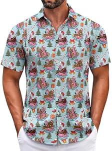 Christmas Shirts for Men Short Sleeve Santa Claus Ugly Funny Flamingo Christmas Shirts for Men Hawaiian Christmas Vacation Shirt
(Small)