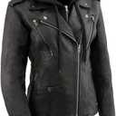 Milwaukee Leather MLL2575 Women's Black Leather Vented Motorcycle Jacket w/Removable Hoodie (2X)