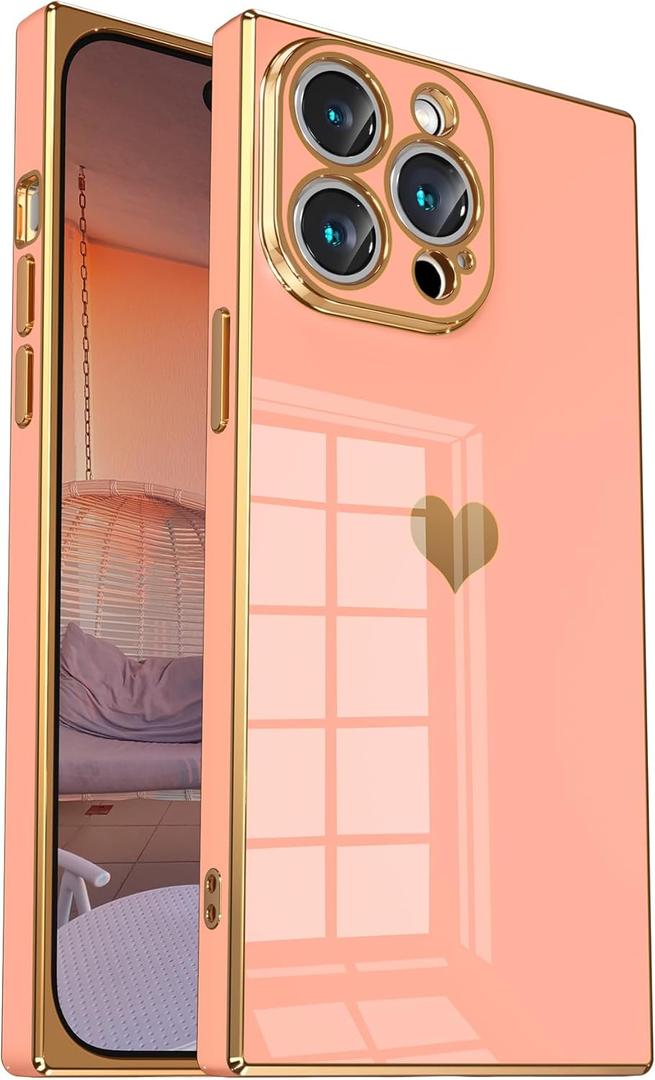 Tzomsze Compatible with iPhone 13 Pro Max Case,Cute Aesthetic Camera Lens Protection &Electroplate Reinforced Corners TPU Case-Pink