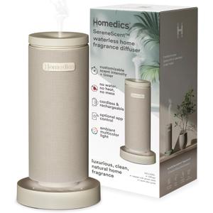 Homedics SereneScent Mini Fabric Rechargeable Waterless Diffuser, Cordless Aromatherapy Device, Use with SereneScent Oil 15ml (Sold Separately), Adjustable Mist Intensity & Ambient Light, Beige