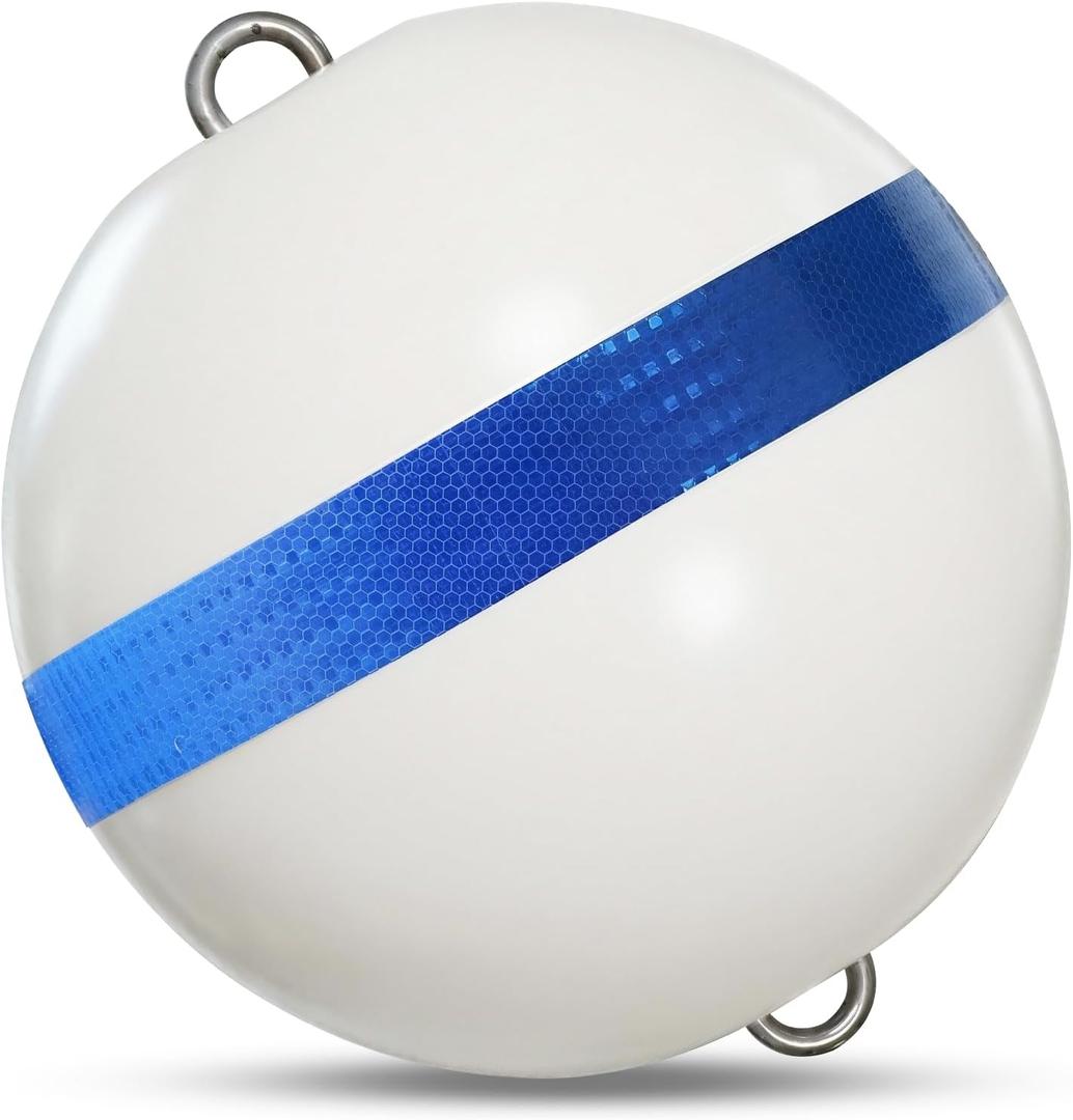 Boat Mooring Buoy Ball Mooring Buoy Float with Reflective Blue Stripe for Protection,Illuminated Buoy to Moor Boat Secure&Enhance Visibility 18 White