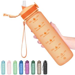 Hyeta 32oz Water Bottles with Straw - Stay Motivated and Hydrated with Convenient Times to Drink Markings, Durable, Leak-proof (Matte Orange)