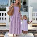 ZESICA Womens Summer Boho Strapless Maxi Dress 2026 Casual Sleeveless Off Shoulder Smocked Tiered Beach Long Sundress (Purple, S)