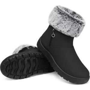 TEMOFON Winter Snow Boots for Women: Waterproof Fur Lined Ankle Booties, 9