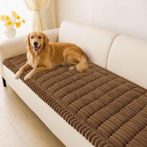 Hyha Couch Covers for Dogs Washable, Non Slip Plush Dog Sofa Protectors, Fuzzy Pet Couch Covers for 3 Cushion Sofa Pet Friendly (Brown, 27.6" x 59")