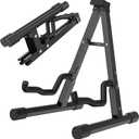 GLEAM Guitar Stand - Electric, Acoustic and Bass, Banjo Stand, A-Frame Metal Folding Guitar Rack with Non-Slip Rubber Sleeves and Foam Arms Black