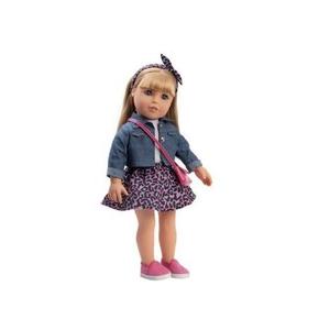 Gift Boutique 18 Inch Girl Doll, Fashion Doll with Fine Blond Long Hair, Blue Eyes, Floral Outfit, Denim Jacket, Sandals, Boots, Hair Bow, Handbag