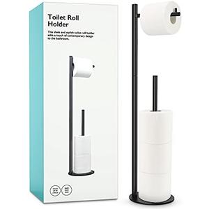 Toilet Paper Holder Stand, Bathroom Toilet Paper Roll Holder Stand with Reserve, Standing Toilet Paper Holder with Storage