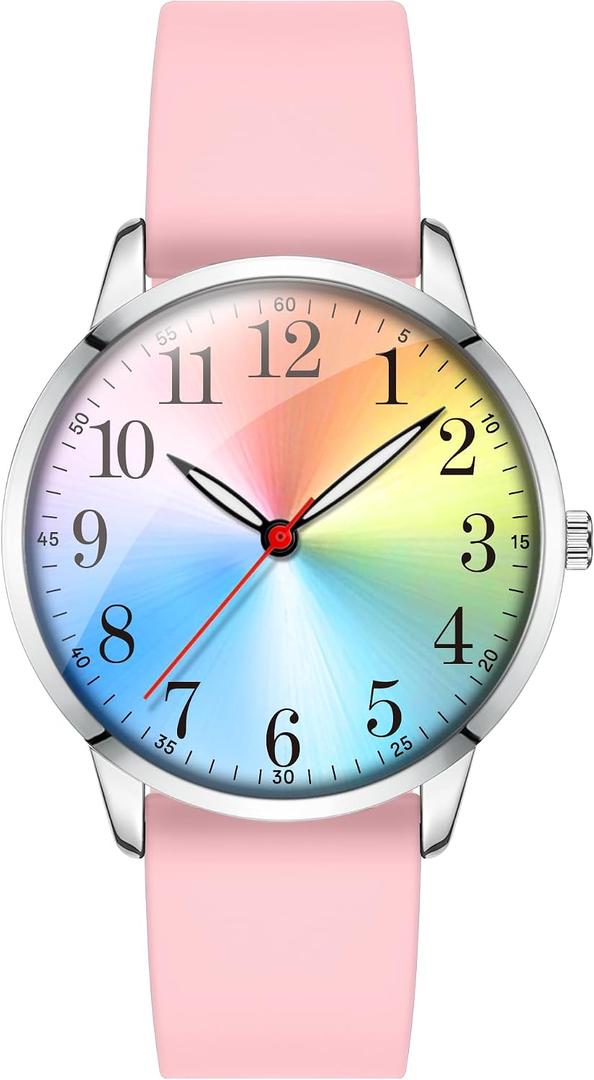 Letoff Women Girl Analog Fashion Watch, Colourful Dial with Arabic Numerals, Silicone Band, 30M Water Resistant