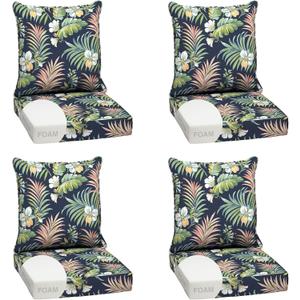 Arden Outdoor Foam Deep Seat Cushion Set (4-Pack), 24x24, Premium High-Density Foam, Never Flattens, Weather-Proof for Patio Chair Sofa Couch, Simone Blue Tropical