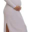 Motherhood Maternity Women's Long Sleeve Rib Knit Column Midi Pregnancy Bodycon Dress (Large, Opal)