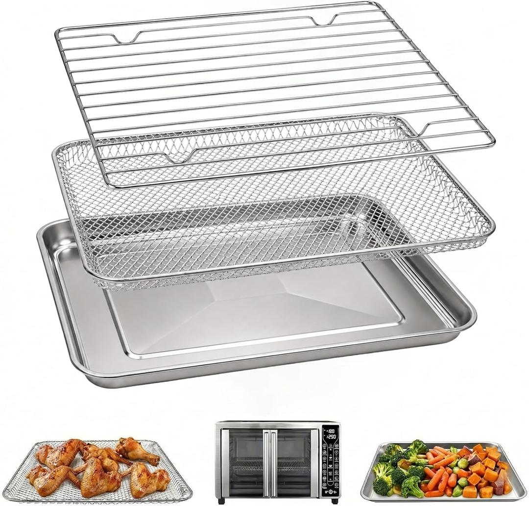 Air Fryer Replacement Tray for Gourmia GTF7655 GTF7350 GTF7460, 3-in-1 Basket Tray Rack Kit, Toaster Oven Replacement Parts for Gourmia French Door Air Fryer Oven