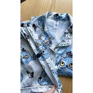 Womens Soft Silky Satin Pajamas Set, Button Down Cooling Loungewear, 2 Pcs Sleep Short Pajamas for Mom and Grandma Girl Group Music Cartoon Small