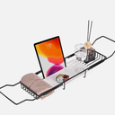 MARBBNEST Bathtub Tray Caddy for Luxury Bath Expandable Extra Wide Bath Tub Tray with Natural Marble Tray and Mobile/Tablet Stand, Ideal for Home Spa Lovers