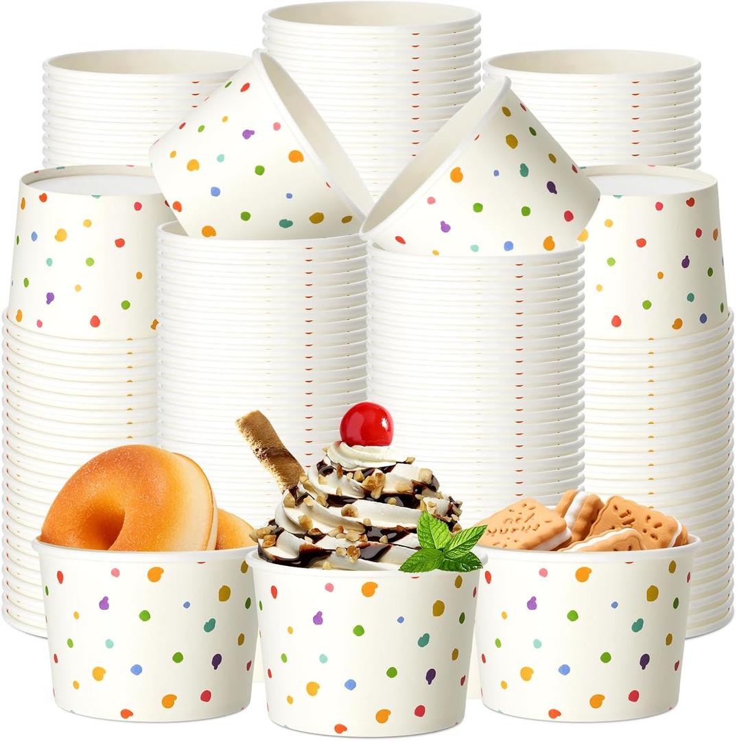 Zhehao 60 Pcs Colorful Polka Dot Ice Cream Paper Cups 9 oz Colorful Dots Disposable Dessert Bowls Snack Cups for Ice Cream Party Birthday Baby Shower Supplies