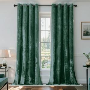 SMILETIME Forest Green Crushed Velvet Curtains 52x84 inch Luxurious Thermal Insulated Soundproof Drapes for Living Room Bedroom Office Soft and Durable Light-Filtering Window Treatments, 2 Panels
