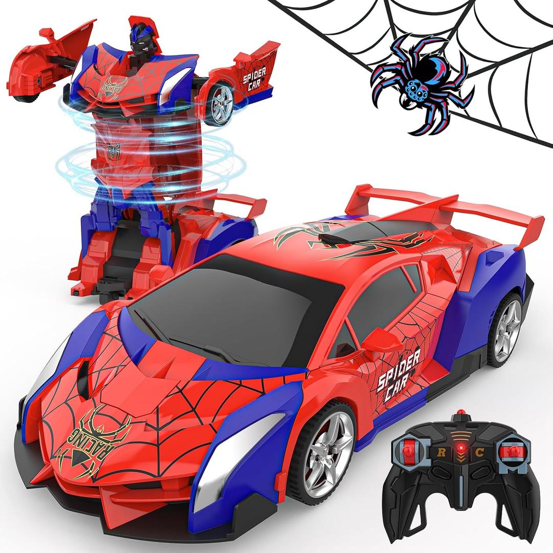 BLUEJAY Transform Rc Cars for Boys 4-7 8-12, 2.4Ghz Remote Control Car 1:18 Scale Transforming Robot, One-Button Deformation 360 Rotation Car Toy Gifts for Boys 3-5 (Red)