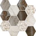 VEELIKE Hexagon Boho Peel and Stick Backsplash for Kitchen Brown Stick on Backsplash Tile Stickers 24-Sheets Adhesive Tile Decals 12''x12'' Waterproof Peel and Stick Wall Tiles for Bathroom Laundry