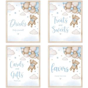 4PCS Bear Table Sign Centerpieces for We Can Bearly Wait Baby Shower Decorations Bear Birthday Decorations Party Supplies(8x10in)